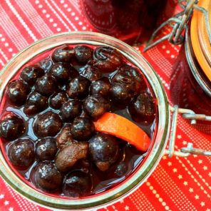 Sloes with gin added and some orange peel for flavour