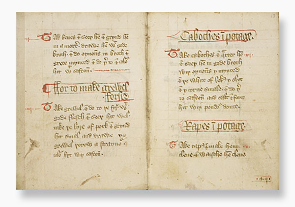 The Forme of Curry manuscript with recipes for potage