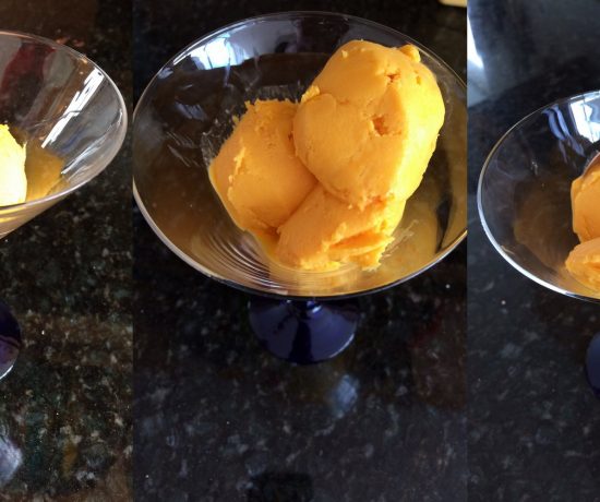 One scoop or two? Let's make it three scoops of mango ice cream.
