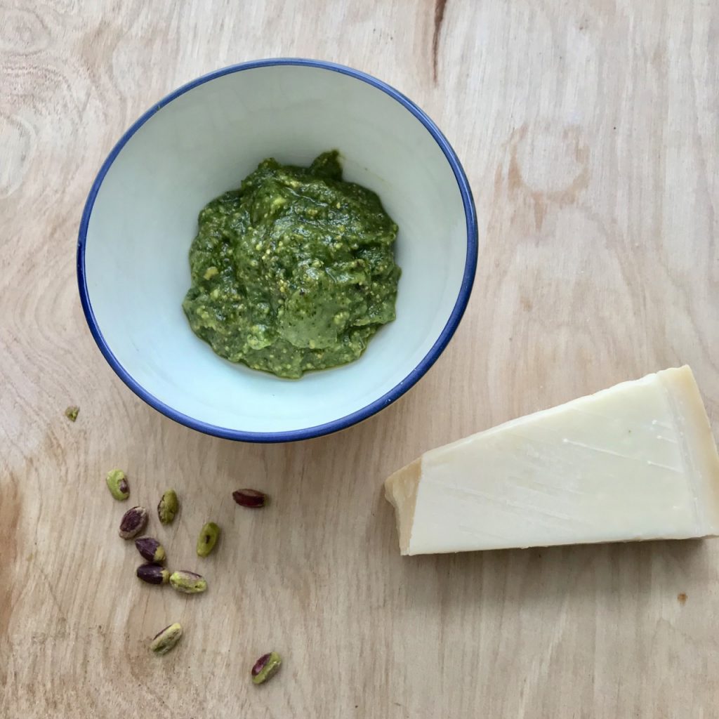 The finished pistachio pesto with just the right amount of texture