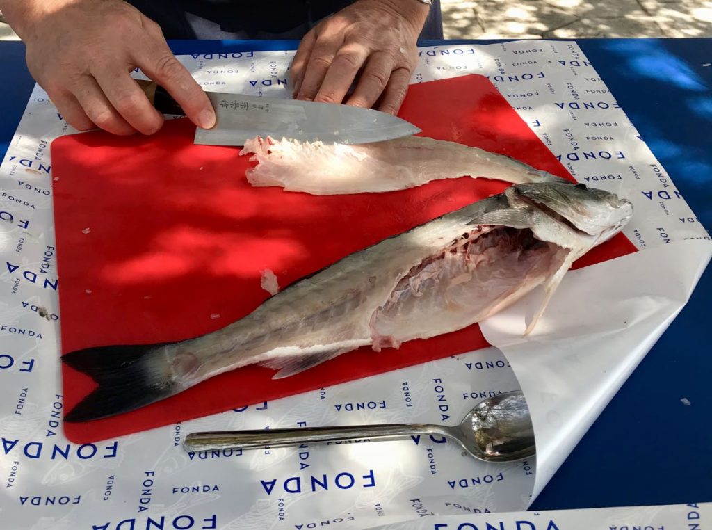Removing unwanted bones on the sea bass